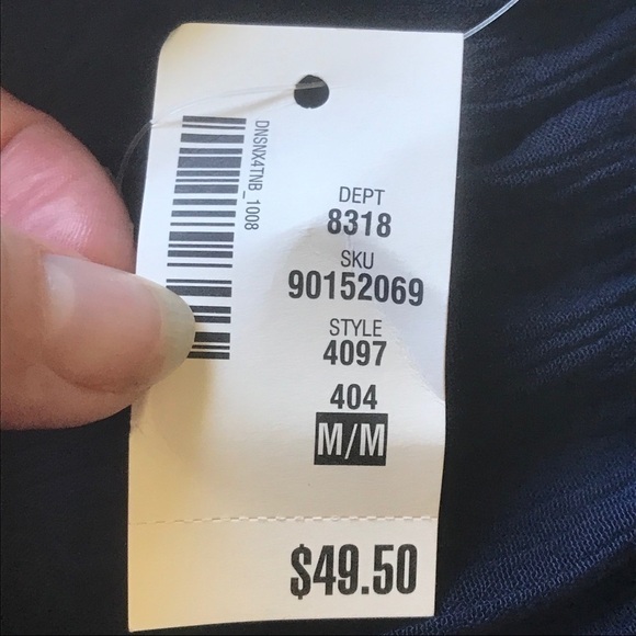 Aeropostale Blouse | Crocheted Bodice | Lace Flutter Cap Sleeves | Navy Blue - Picture 6 of 7